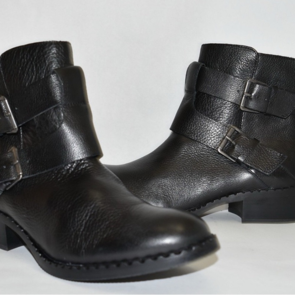 Black Leather Gentle Souls Boots Womens 10 Moto Ankle Boots with Buckles